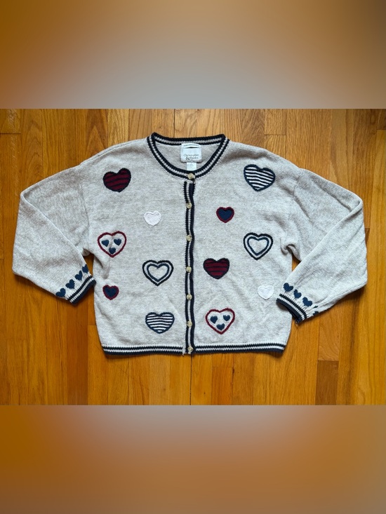 Christopher & Banks Sweaters - Christopher & Banks Vintage Heart Cardigan Sweater Knit Button Front Beige Large